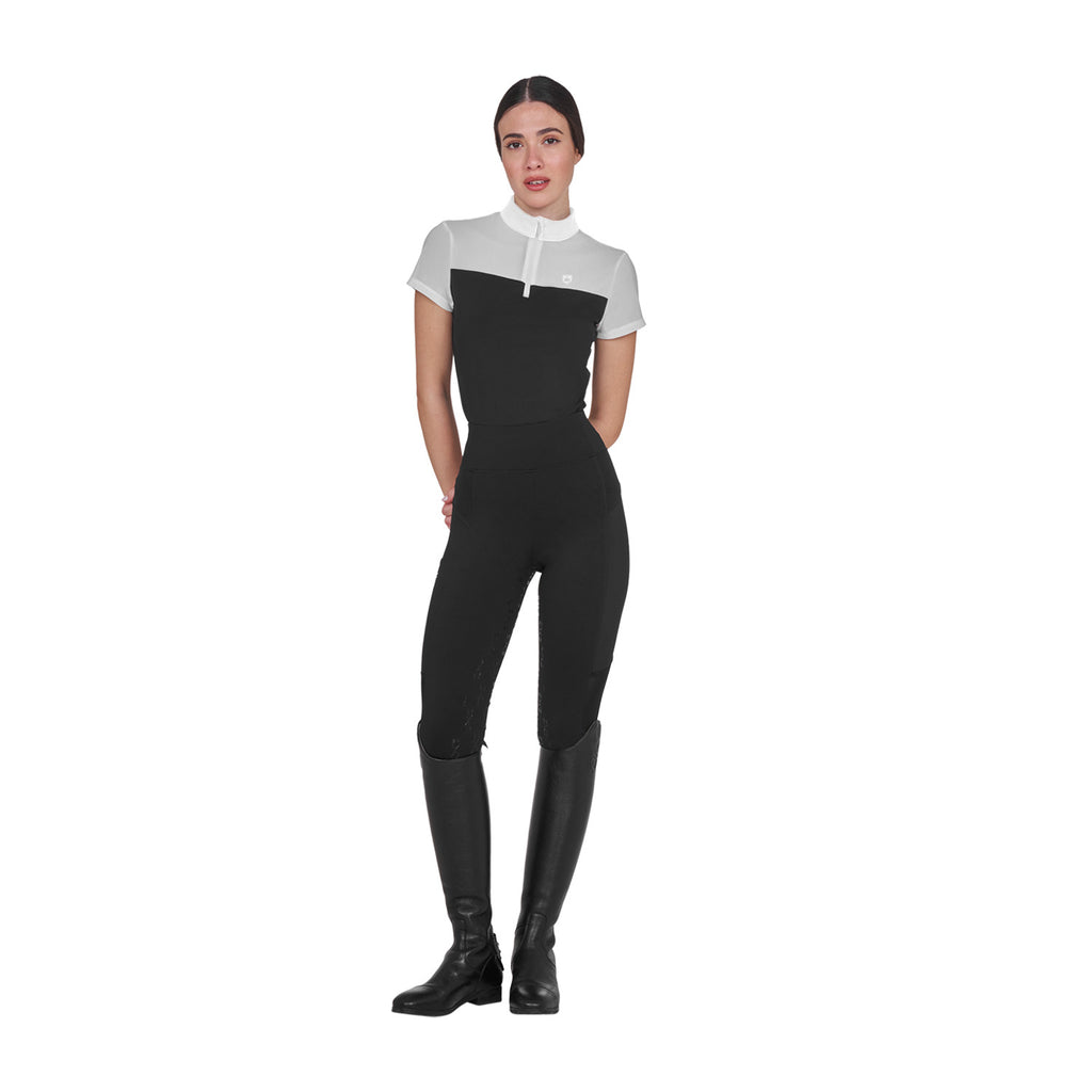 Women's training polo shirt with mesh inserts