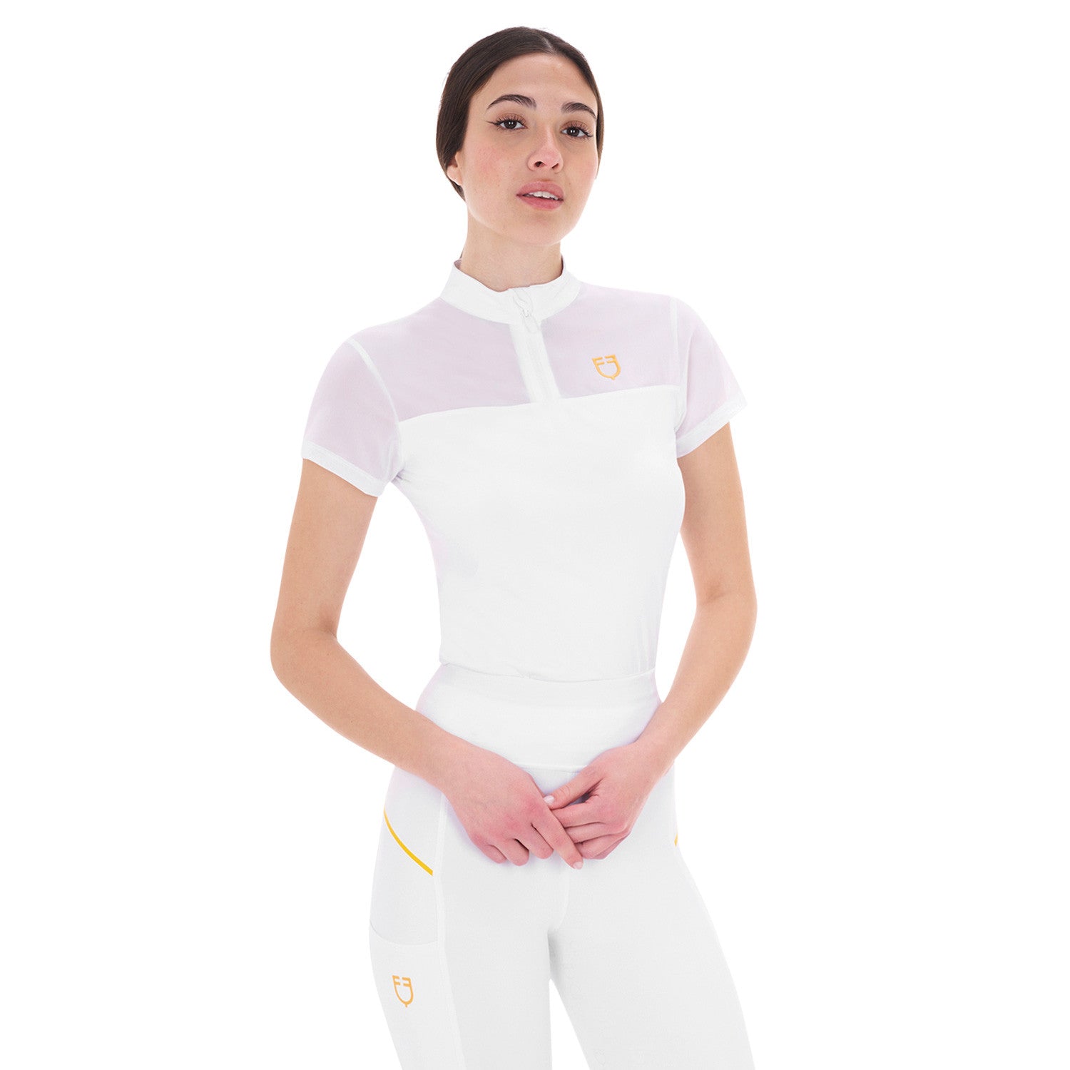 Women's training polo shirt with mesh inserts