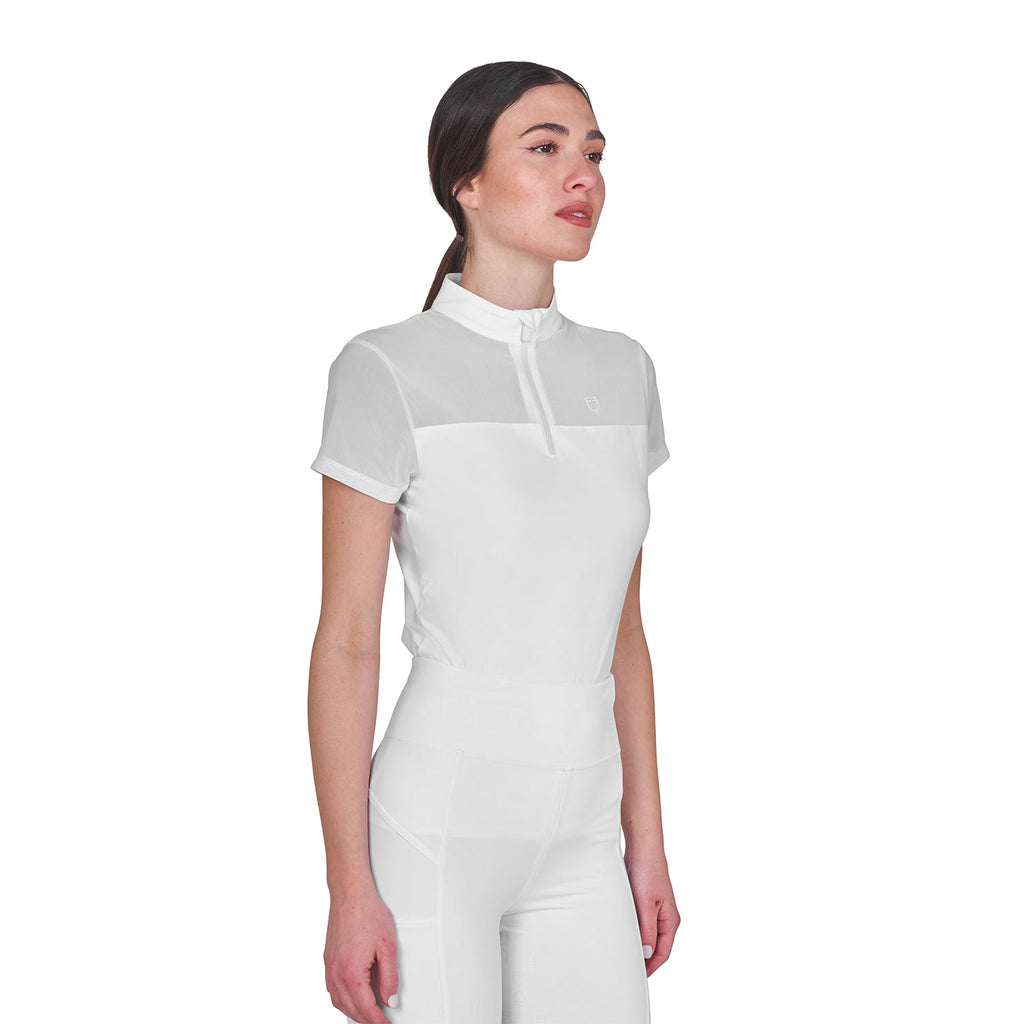 Women's training polo shirt with mesh inserts