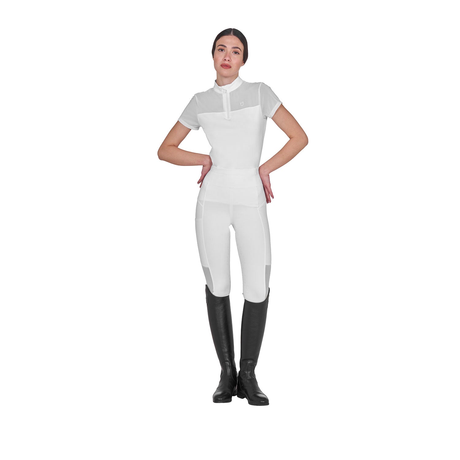 Women's training polo shirt with mesh inserts