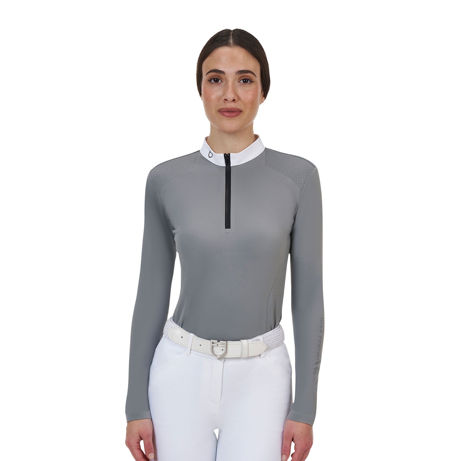Equestro Equestro Ridertechnology women's competition polo shirt long sleeves and zip