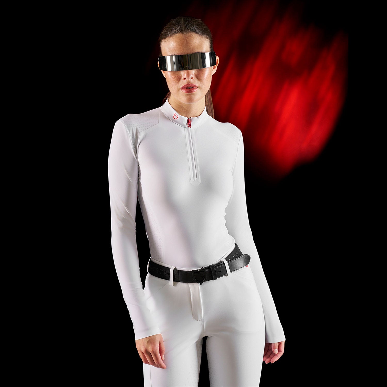 Equestro Equestro Ridertechnology women's competition polo shirt long sleeves and zip
