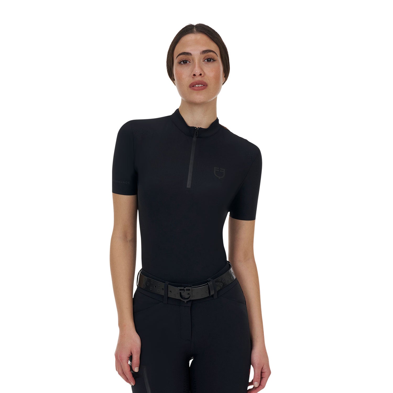Equestro Ridertechnology women's training polo shirt short sleeves and zip