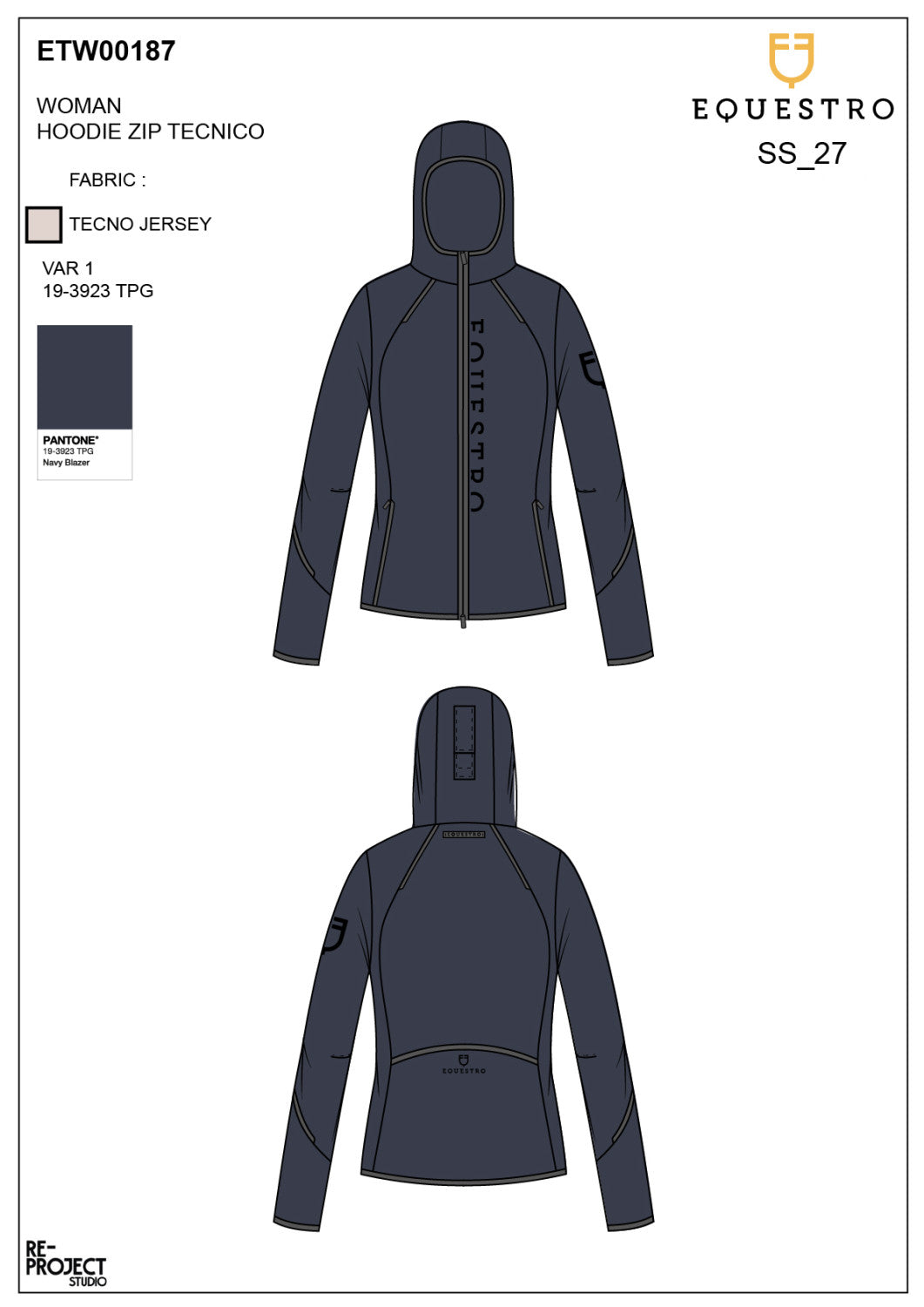 Women's technical sweatshirt in jersey with zip