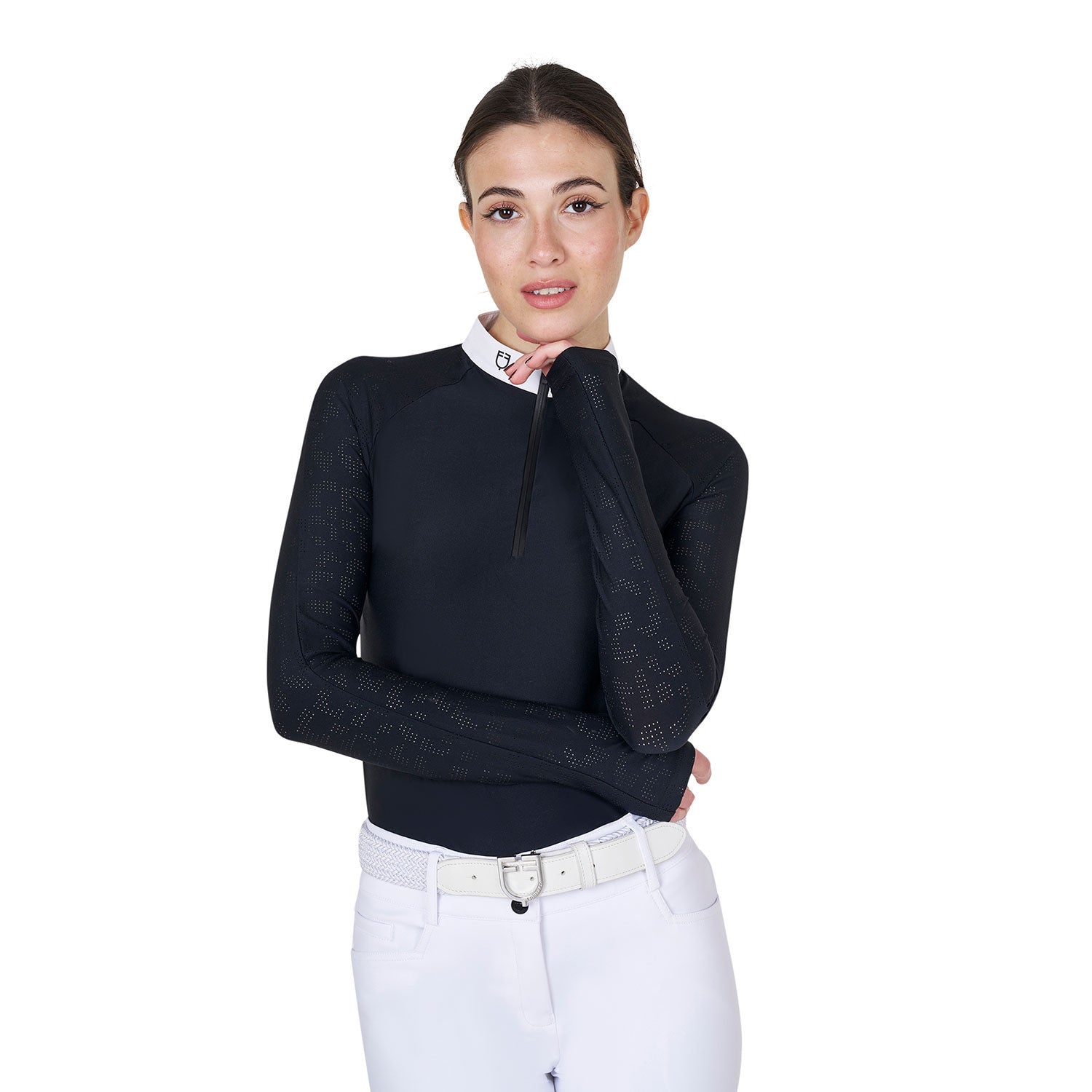 Equestro Women's slim fit competition polo shirt with mesh inserts