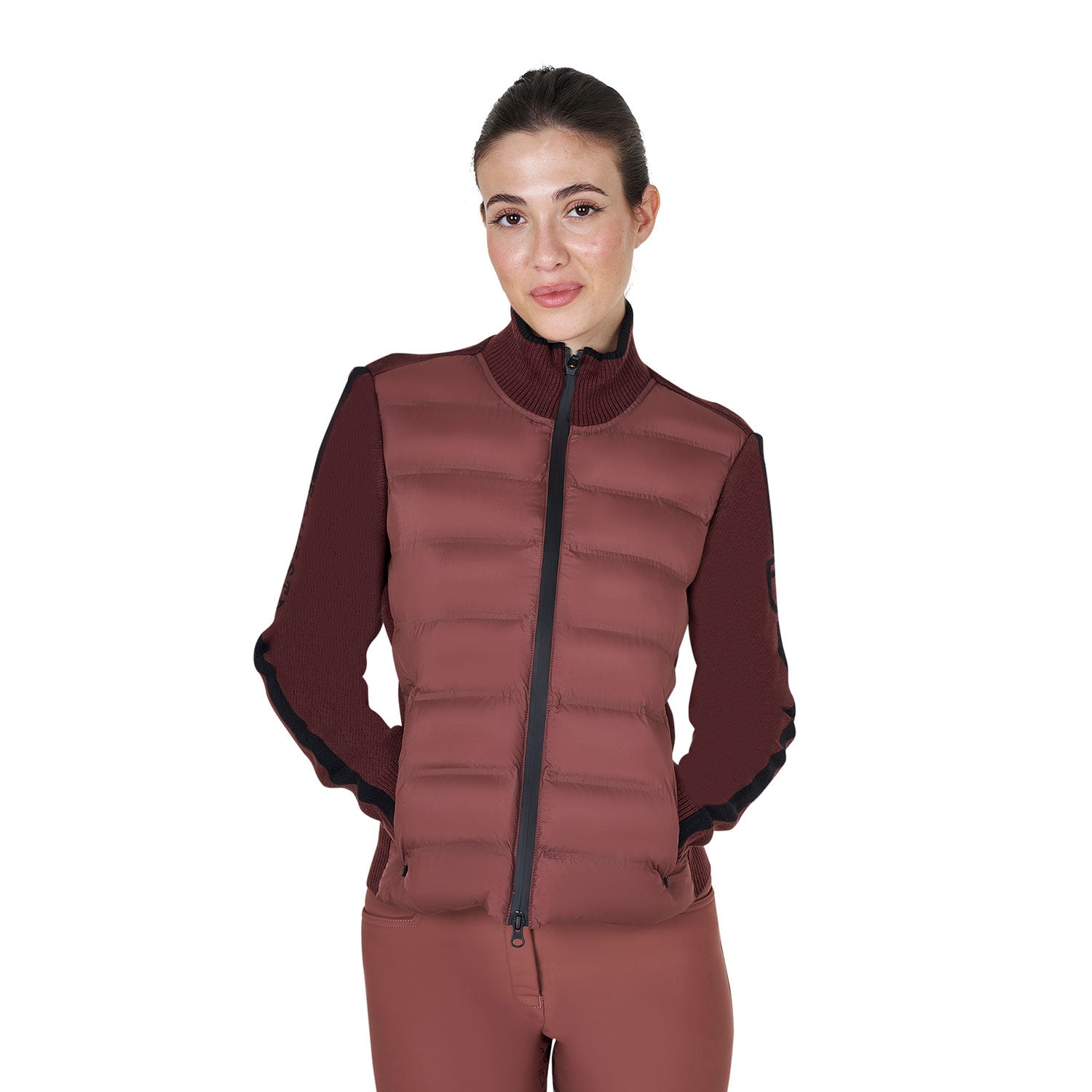 Women's jacket in nylon and knit with zip