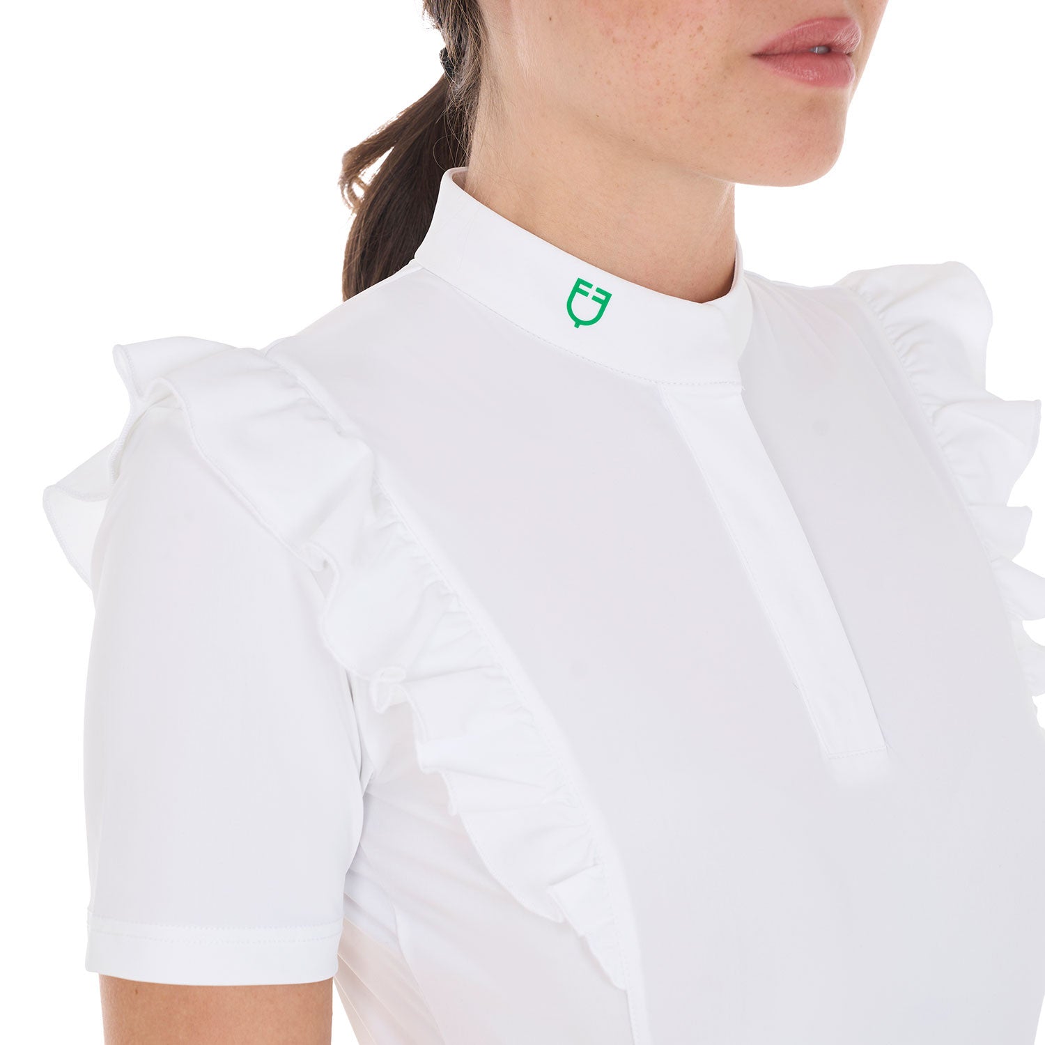 Women's slim fit competition polo shirt with ruffles