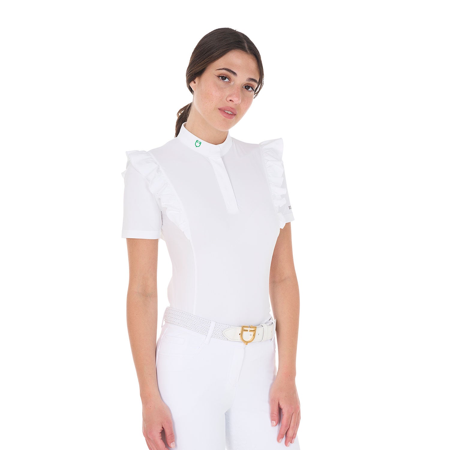 Women's slim fit competition polo shirt with ruffles