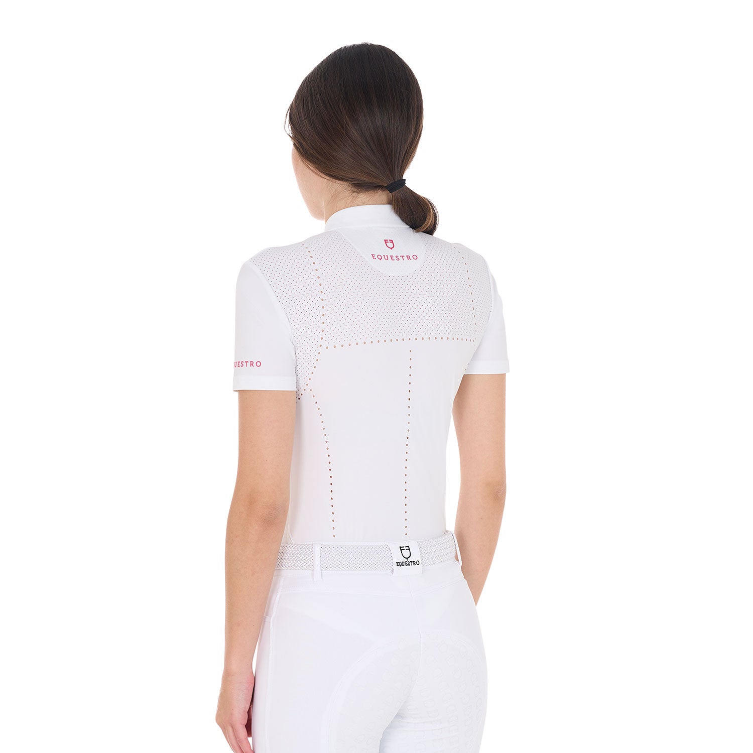 Women's slim fit zipped competition polo shirt in perforated fabric