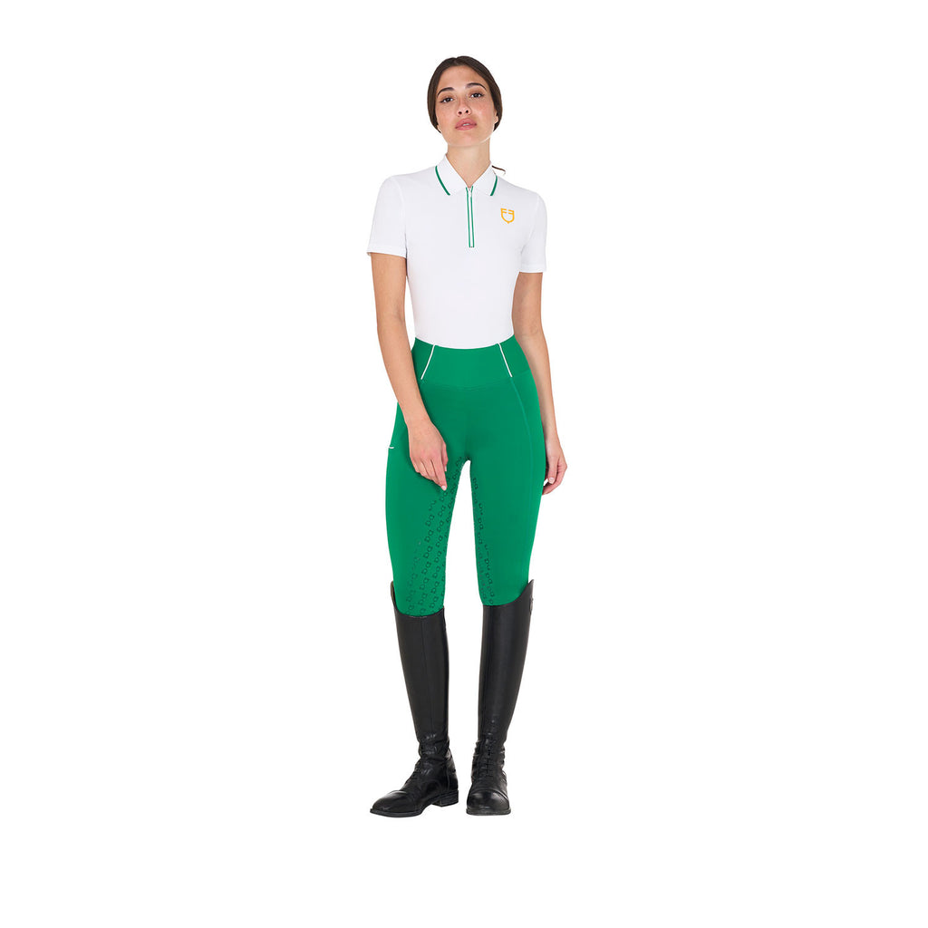Women's slim fit training polo shirt with zip and chest logo