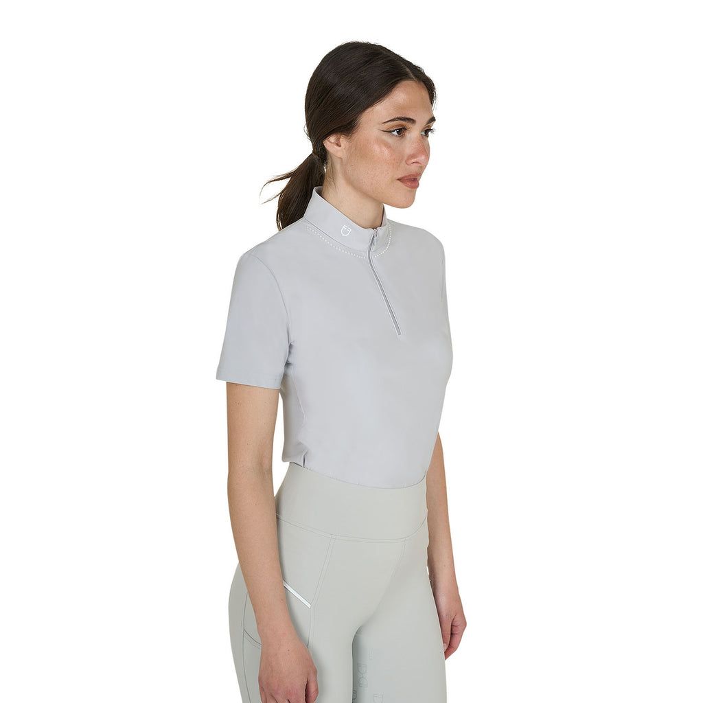 Women's slim fit training polo shirt with zip and collar beads