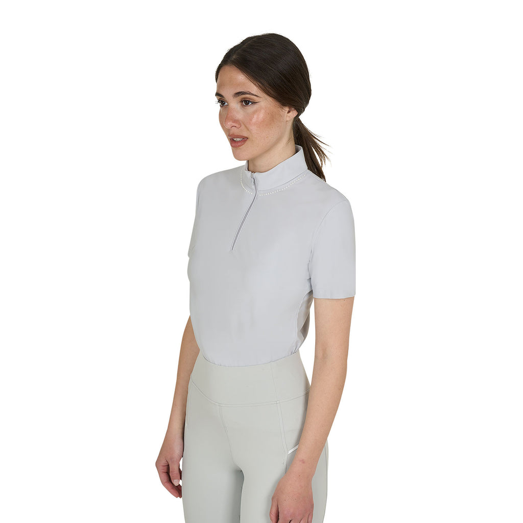 Women's slim fit training polo shirt with zip and collar beads