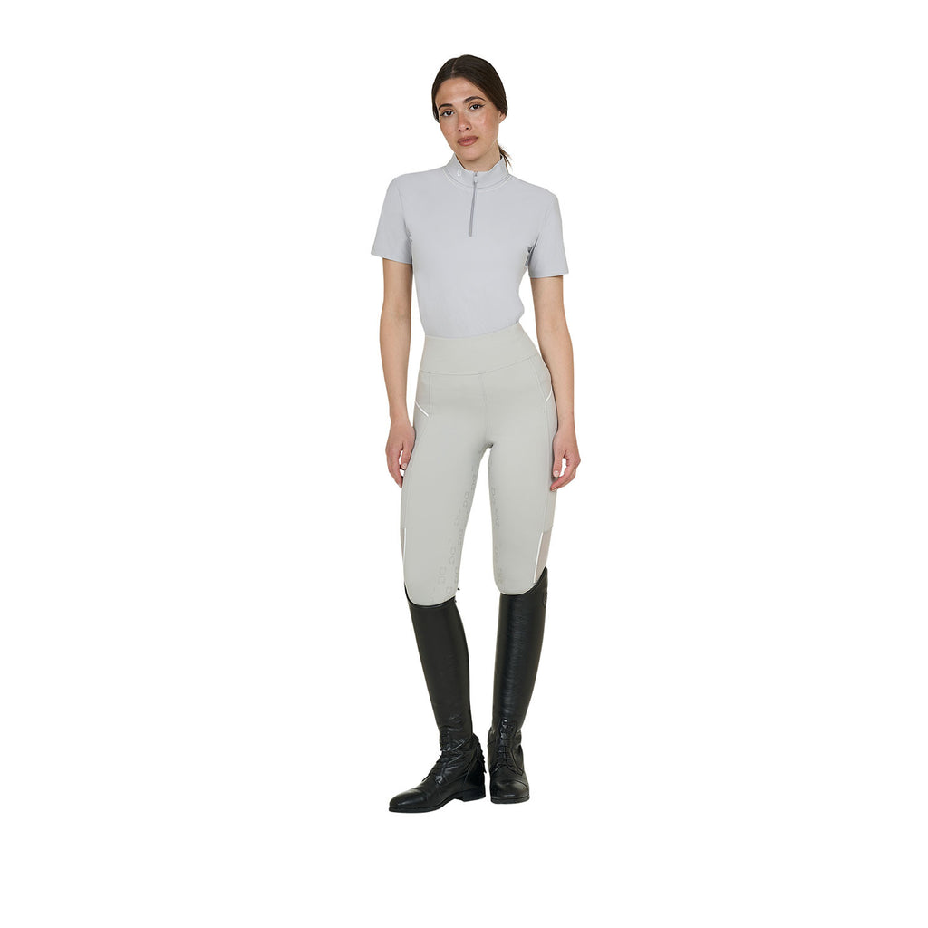 Women's slim fit training polo shirt with zip and collar beads