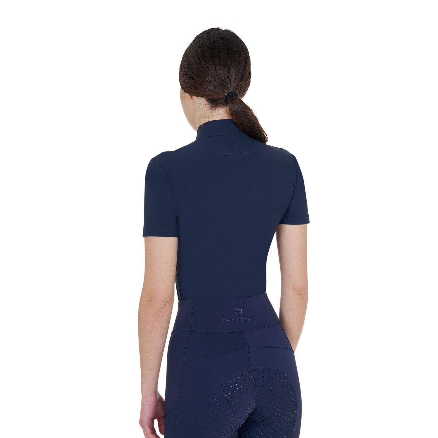 Women's slim fit training polo shirt with zip and collar beads