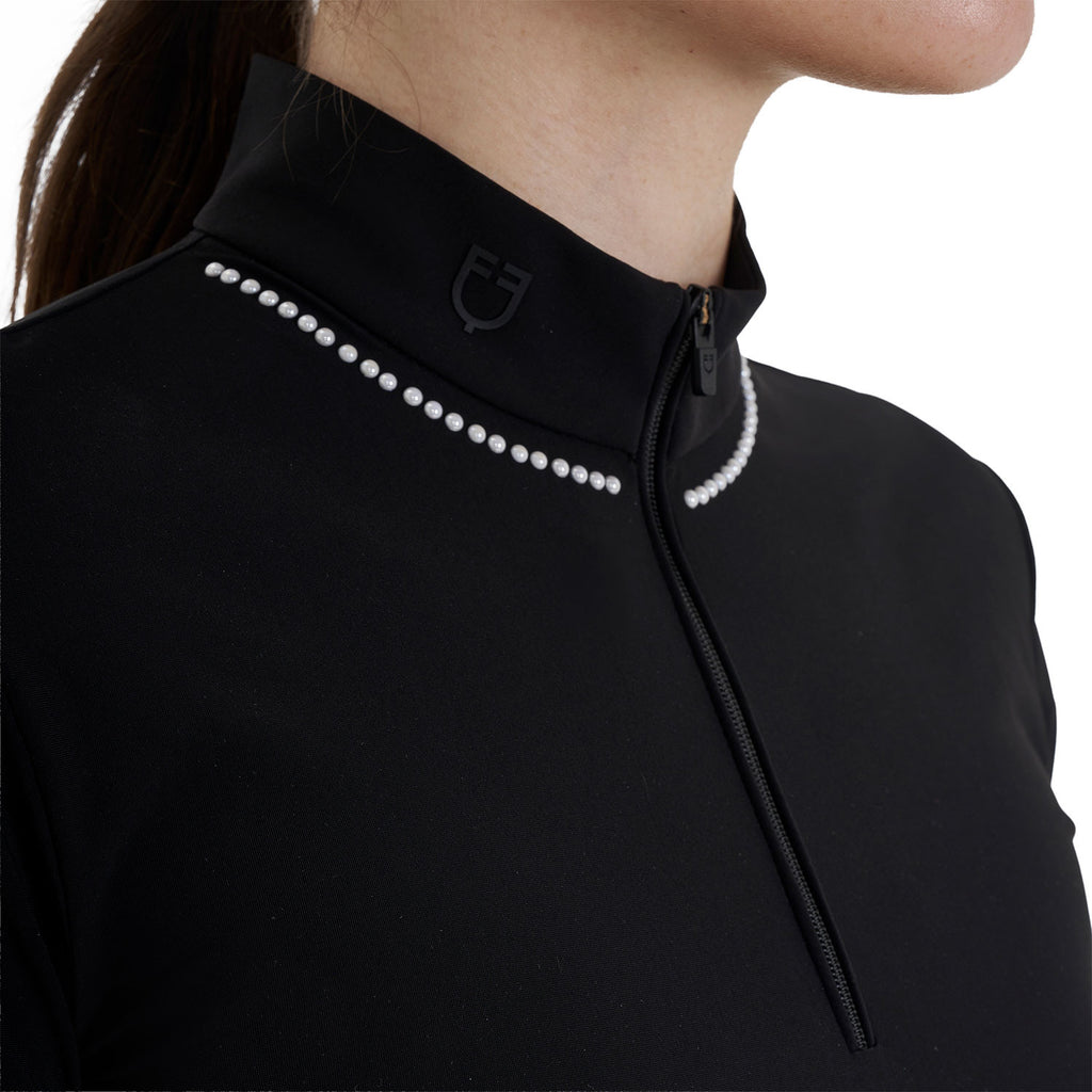 Women's slim fit training polo shirt with zip and collar beads