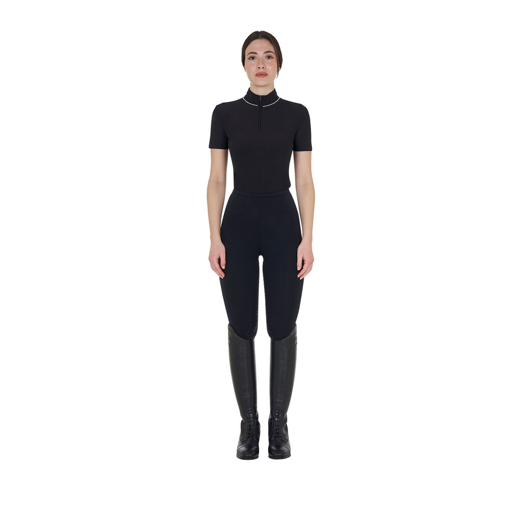 Women's slim fit training polo shirt with zip and collar beads