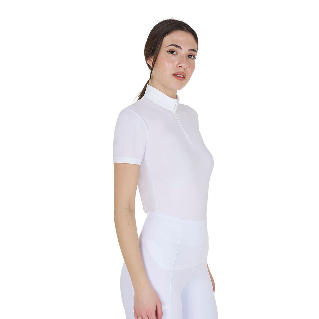 Women's slim fit training polo shirt with zip and collar beads