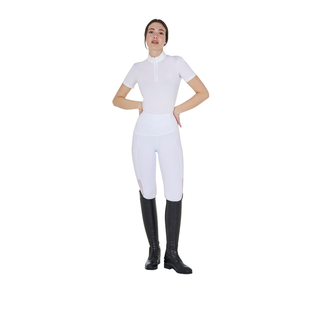 Women's slim fit training polo shirt with zip and collar beads