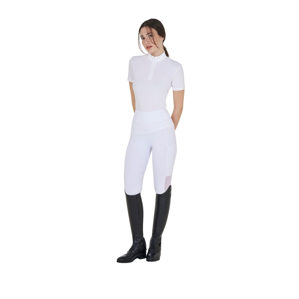 Women's slim fit training polo shirt with zip and collar beads