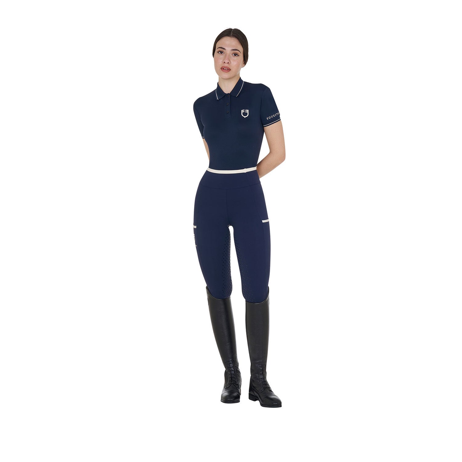 Women's leggings with perforated decorations