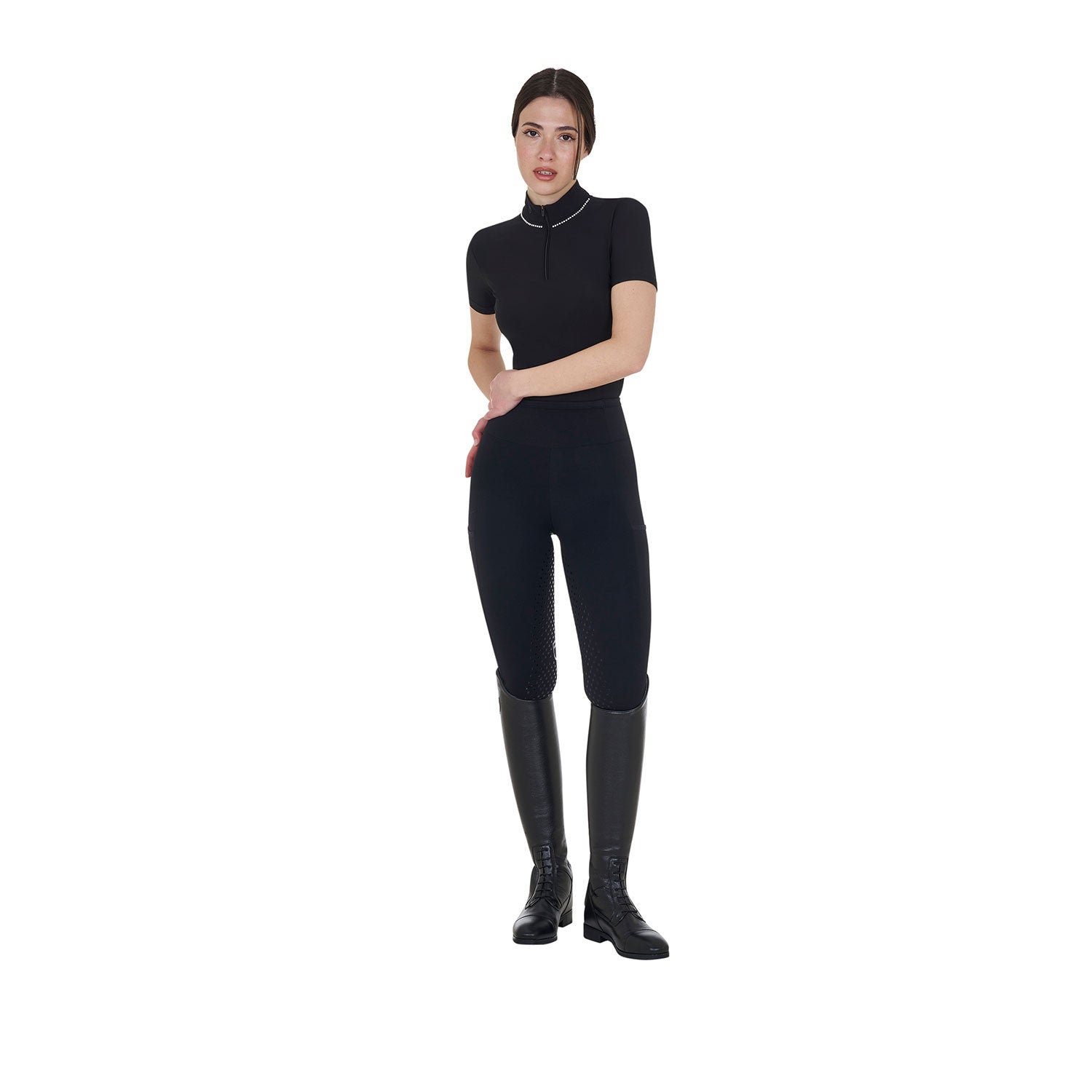 Women's leggings with perforated decorations