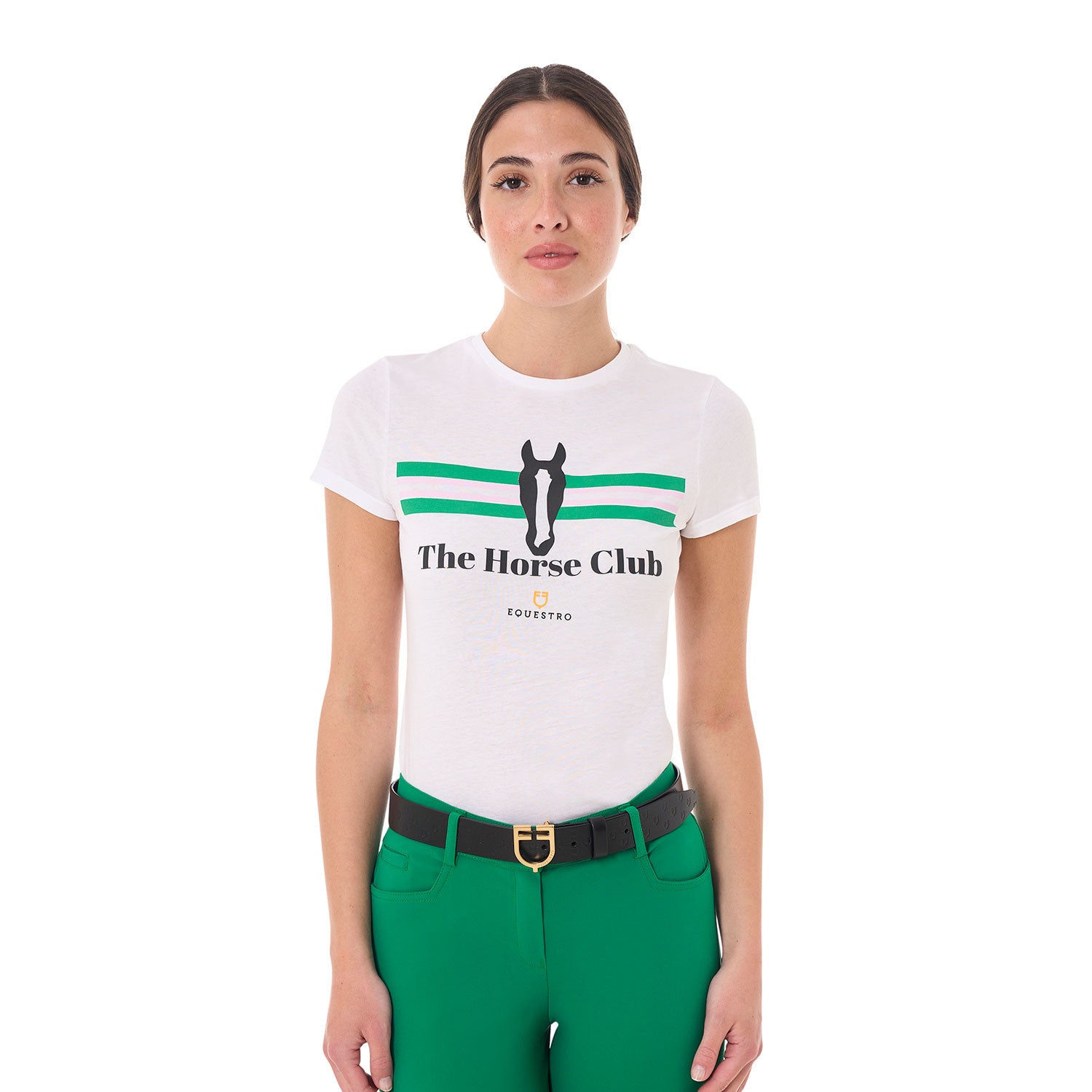 Equestro Women's Stripe Horse Club cotton T-shirt