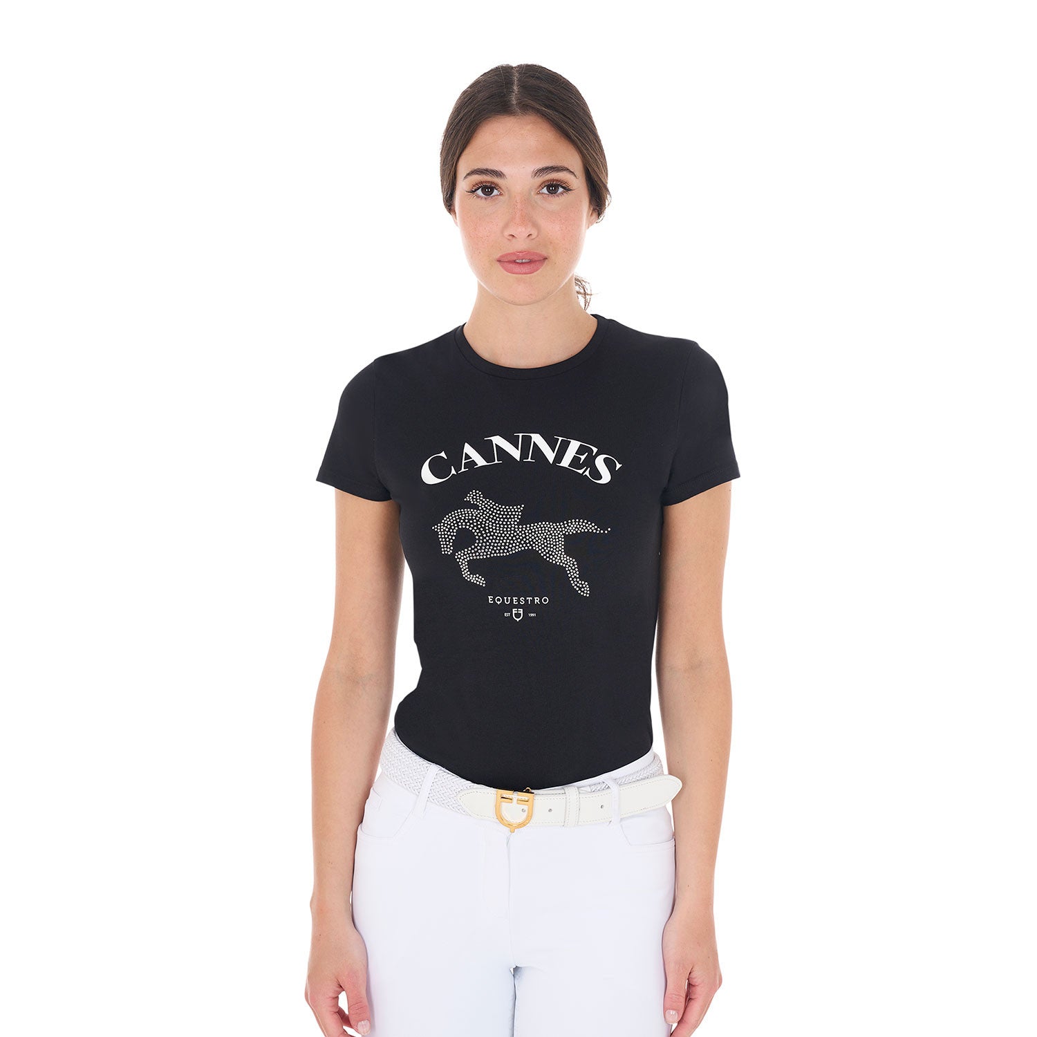 Women's Cannes cotton T-shirt with rhinestones