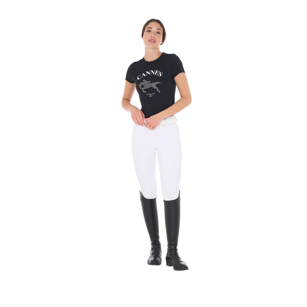 Women's Cannes cotton T-shirt with rhinestones