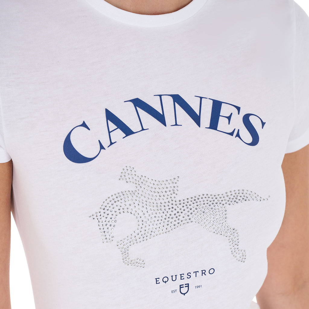 Women's Cannes cotton T-shirt with rhinestones