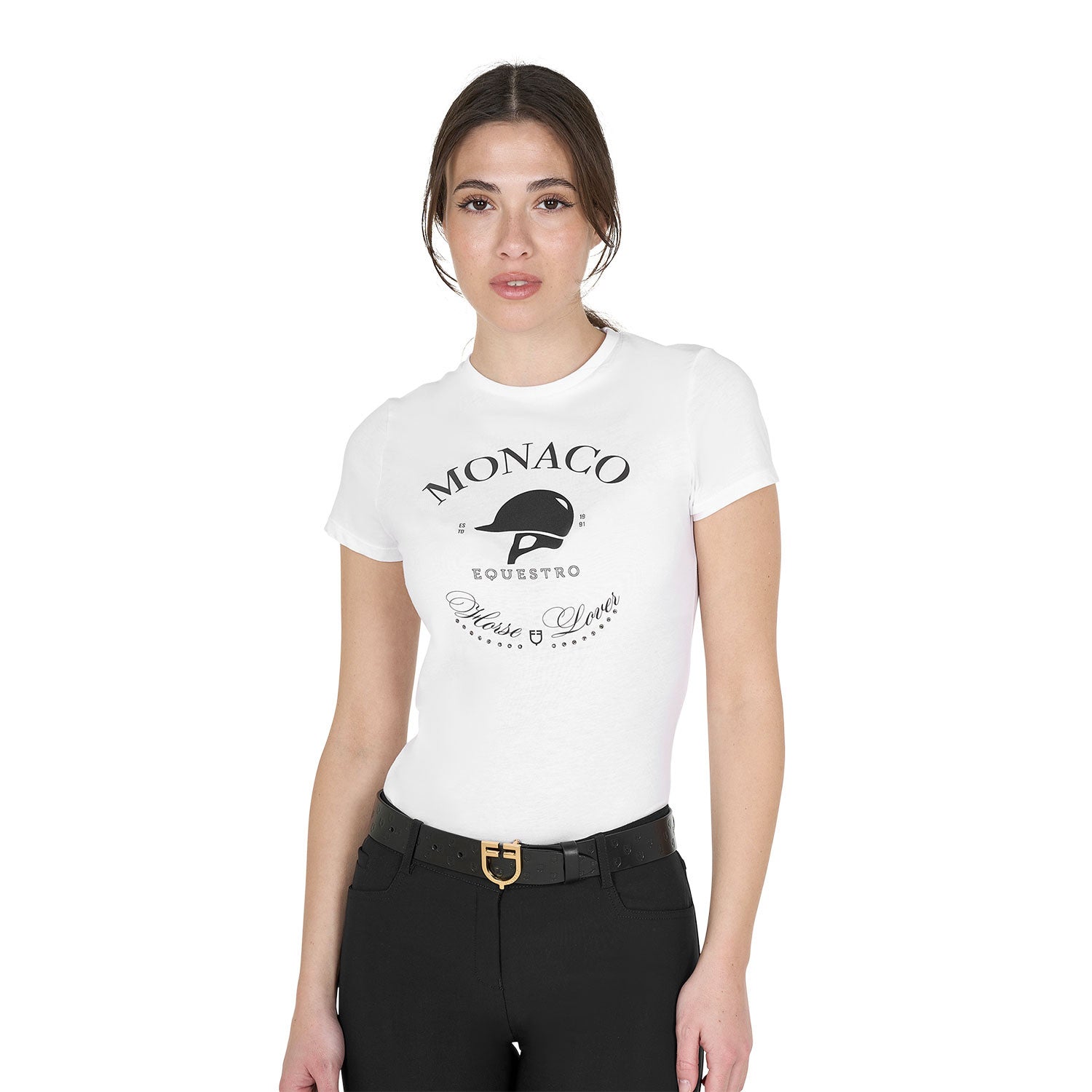 Equestro Women's Monaco cotton T-shirt with rhinestones