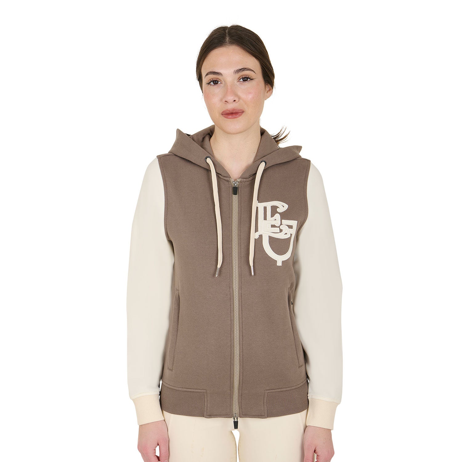 Equestro Women's EQ two tone hoodie with front zip