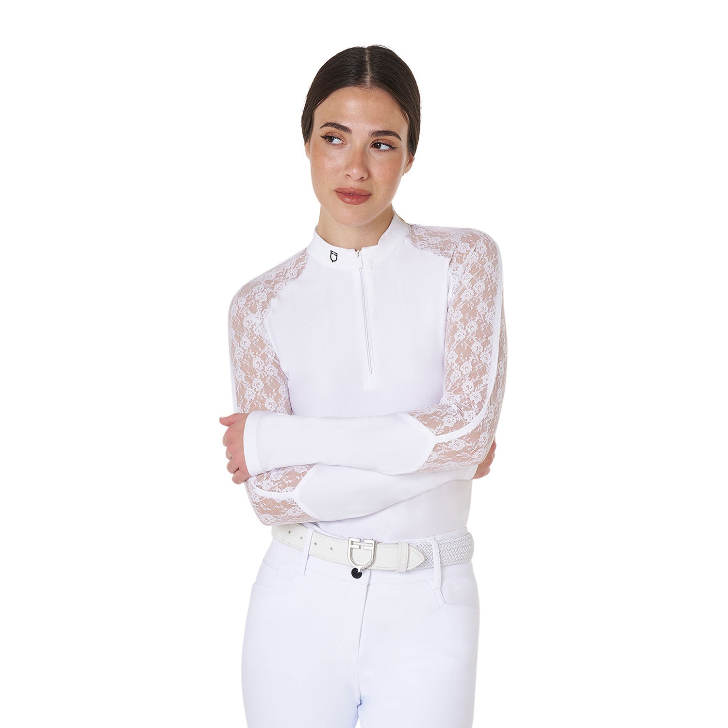 Equestro Women's lace long-sleeved training polo shirt