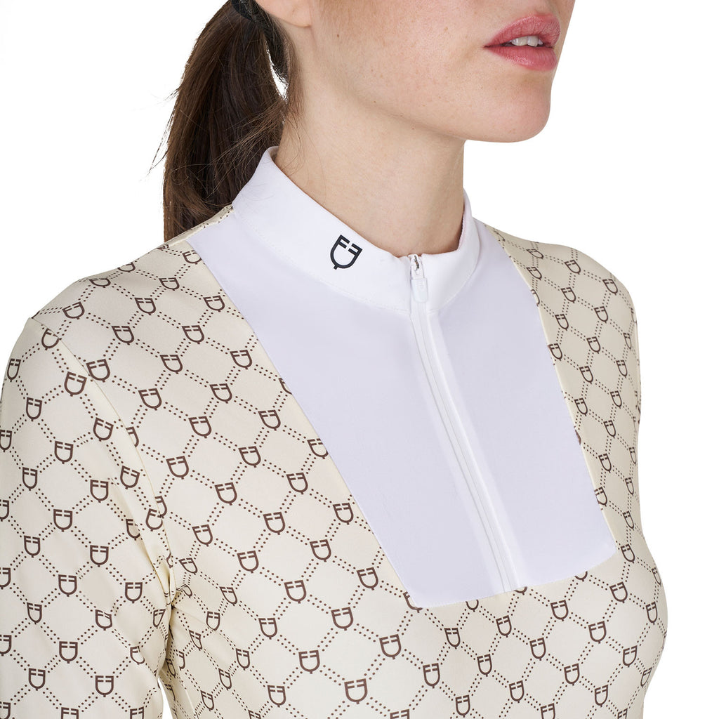 Women's long-sleeved competition polo shirt with monogram print