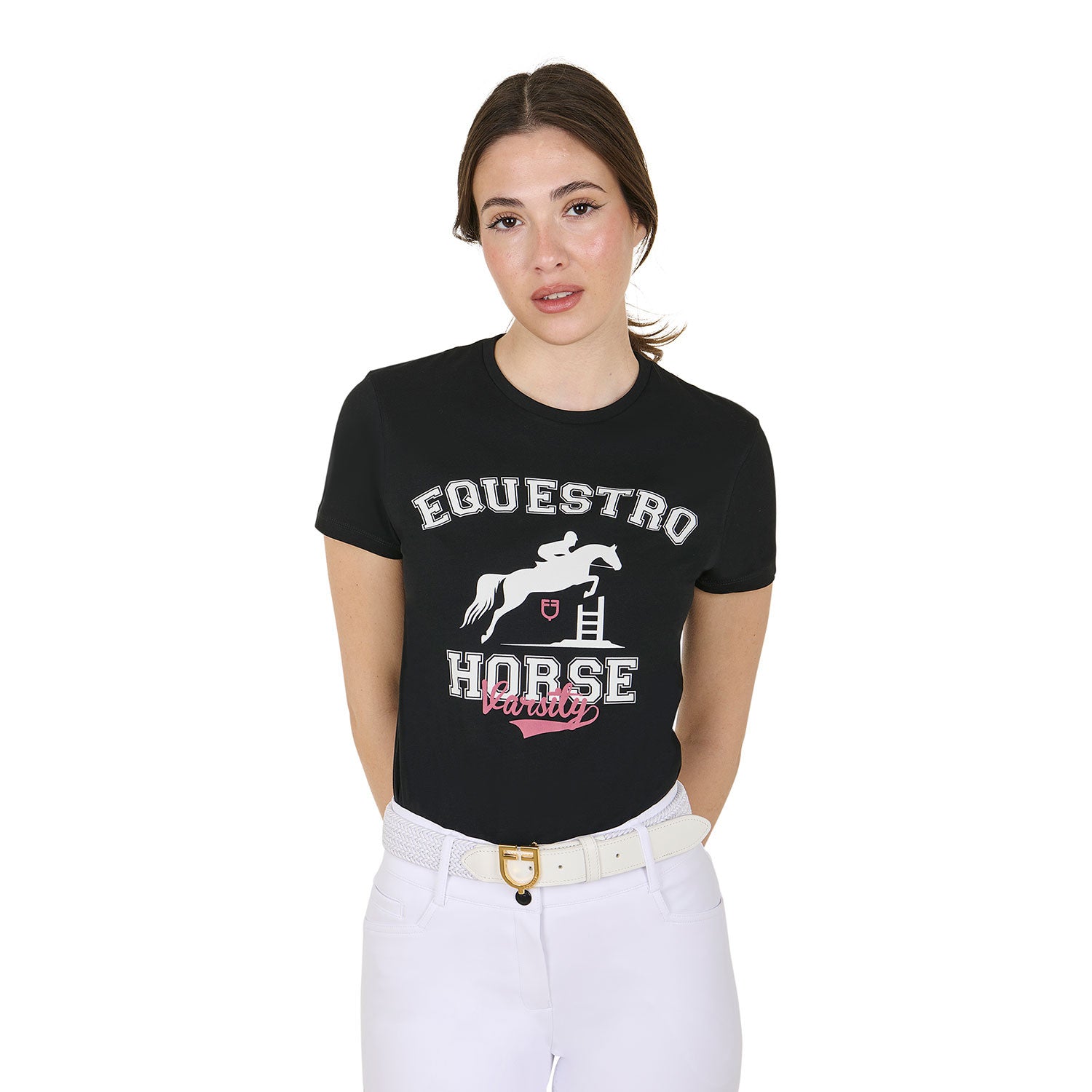Equestro Women's Horse Varsity cotton T-shirt