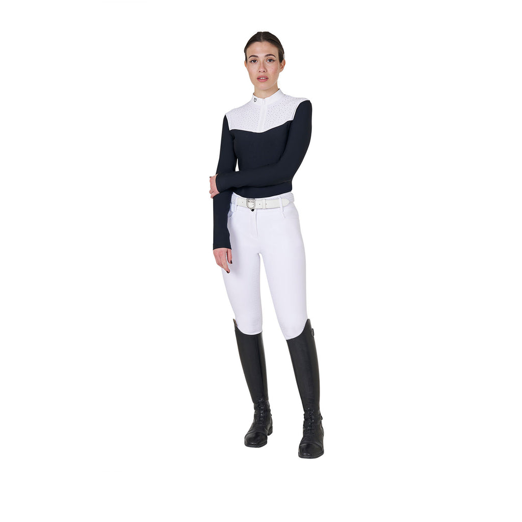 Women's long-sleeved competition polo shirt with rhinestones