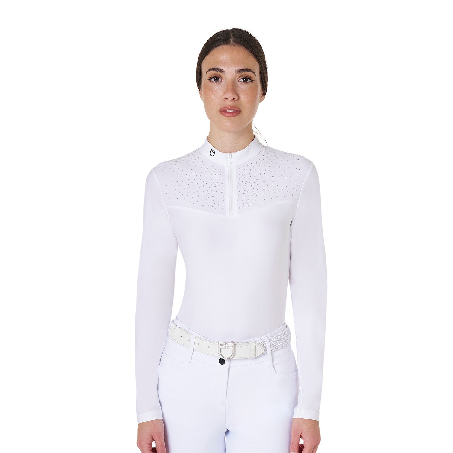 Equestro Women's long-sleeved competition polo shirt with rhinestones