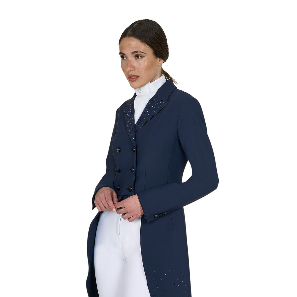 Women's tailocoat in technical fabric with rhinestones