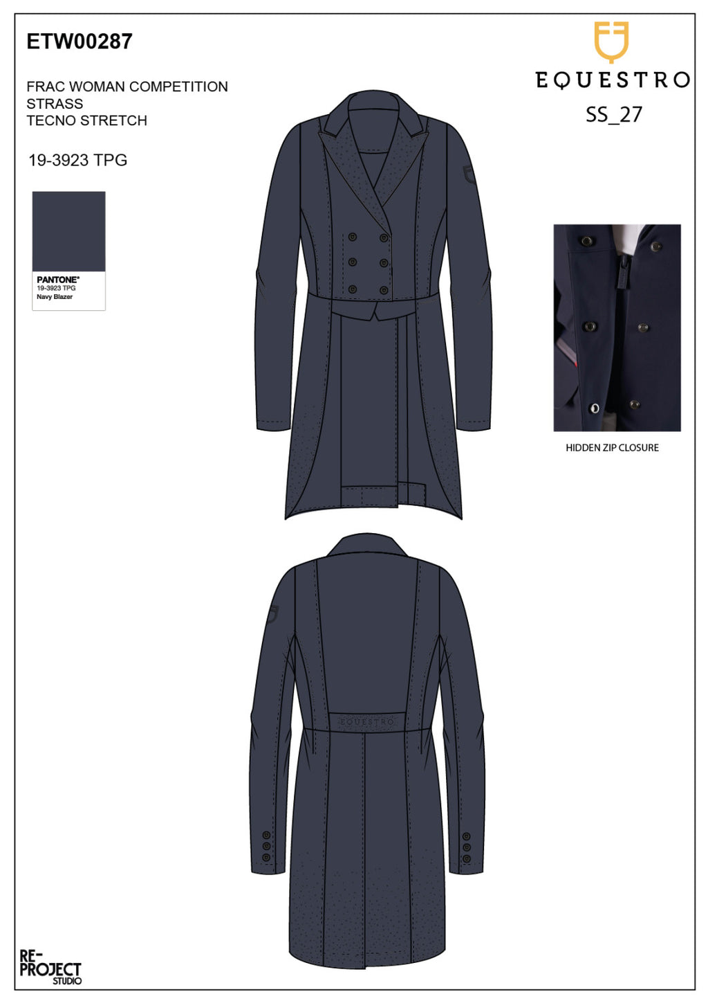 Women's tailocoat in technical fabric with rhinestones