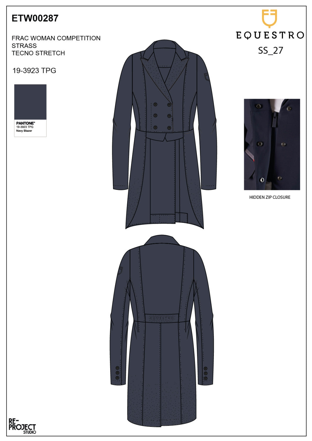 Women's tailocoat in technical fabric with rhinestones