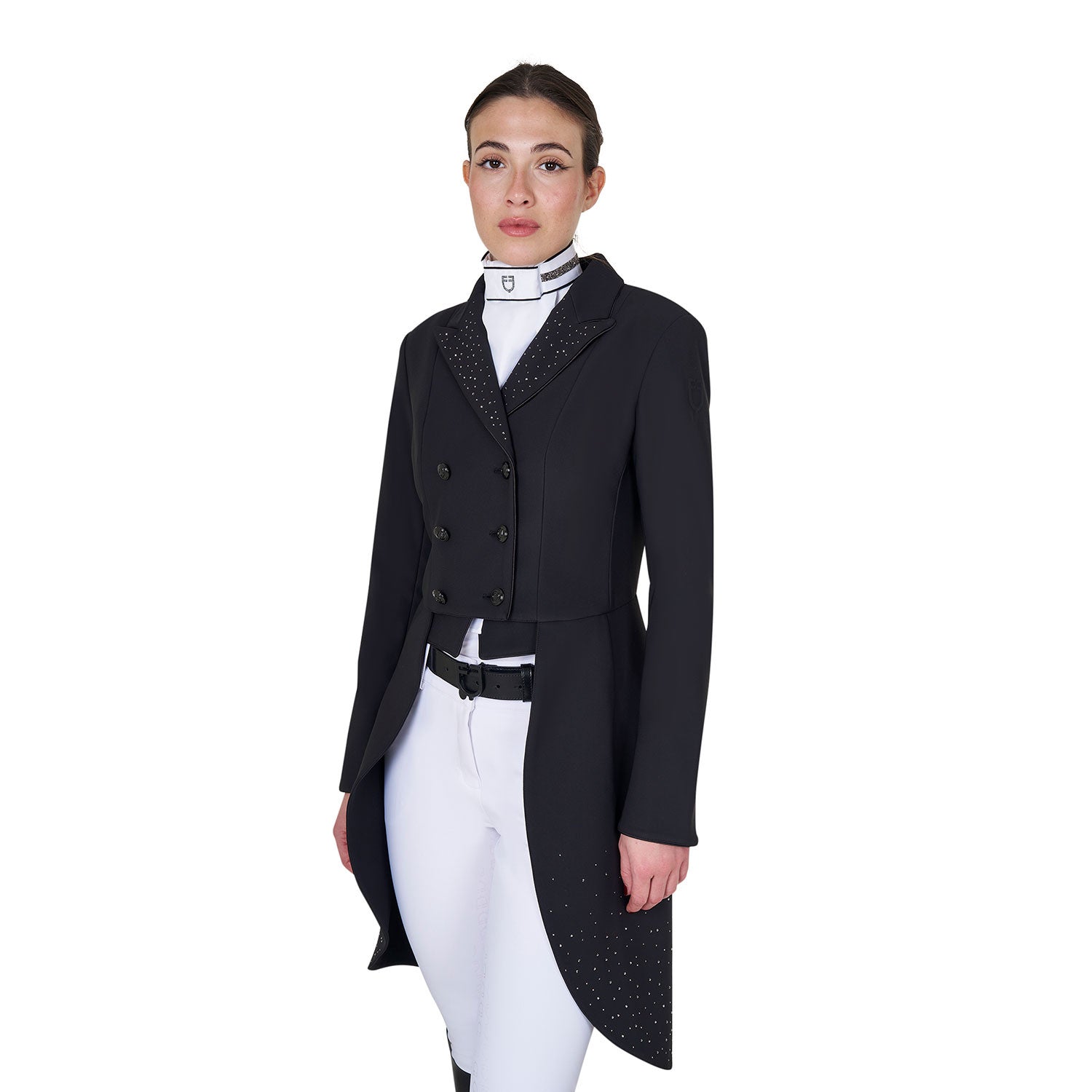 Equestro Women's tailocoat in technical fabric with rhinestones