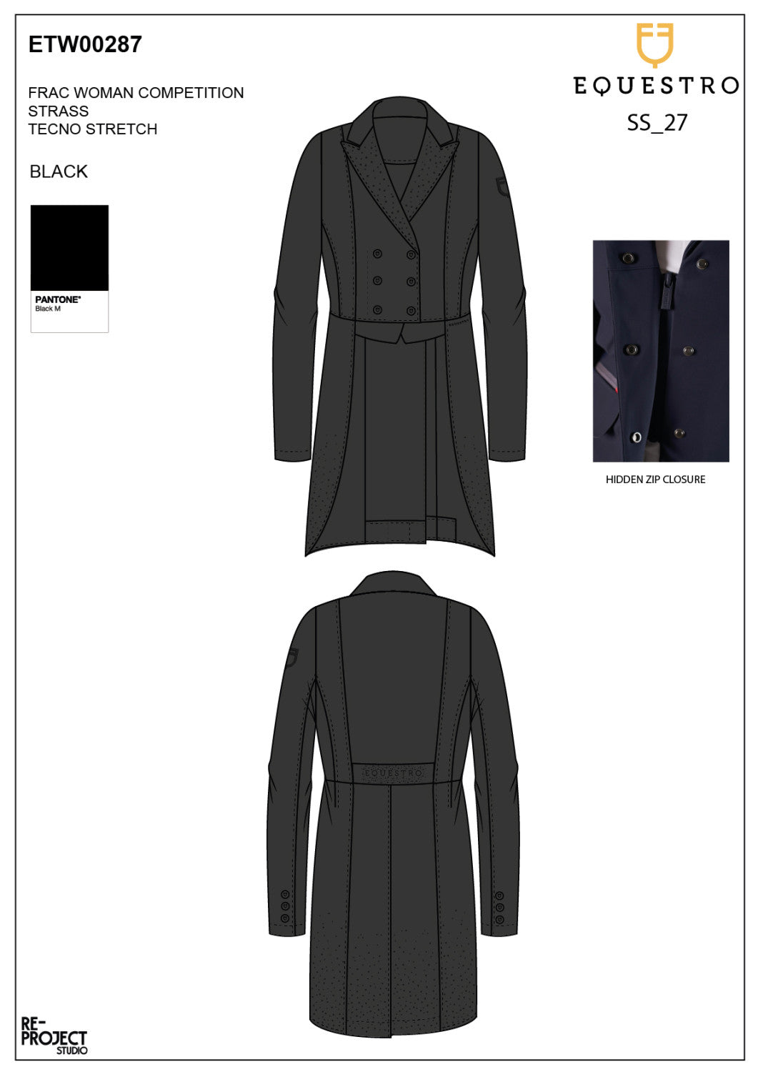 Women's tailocoat in technical fabric with rhinestones