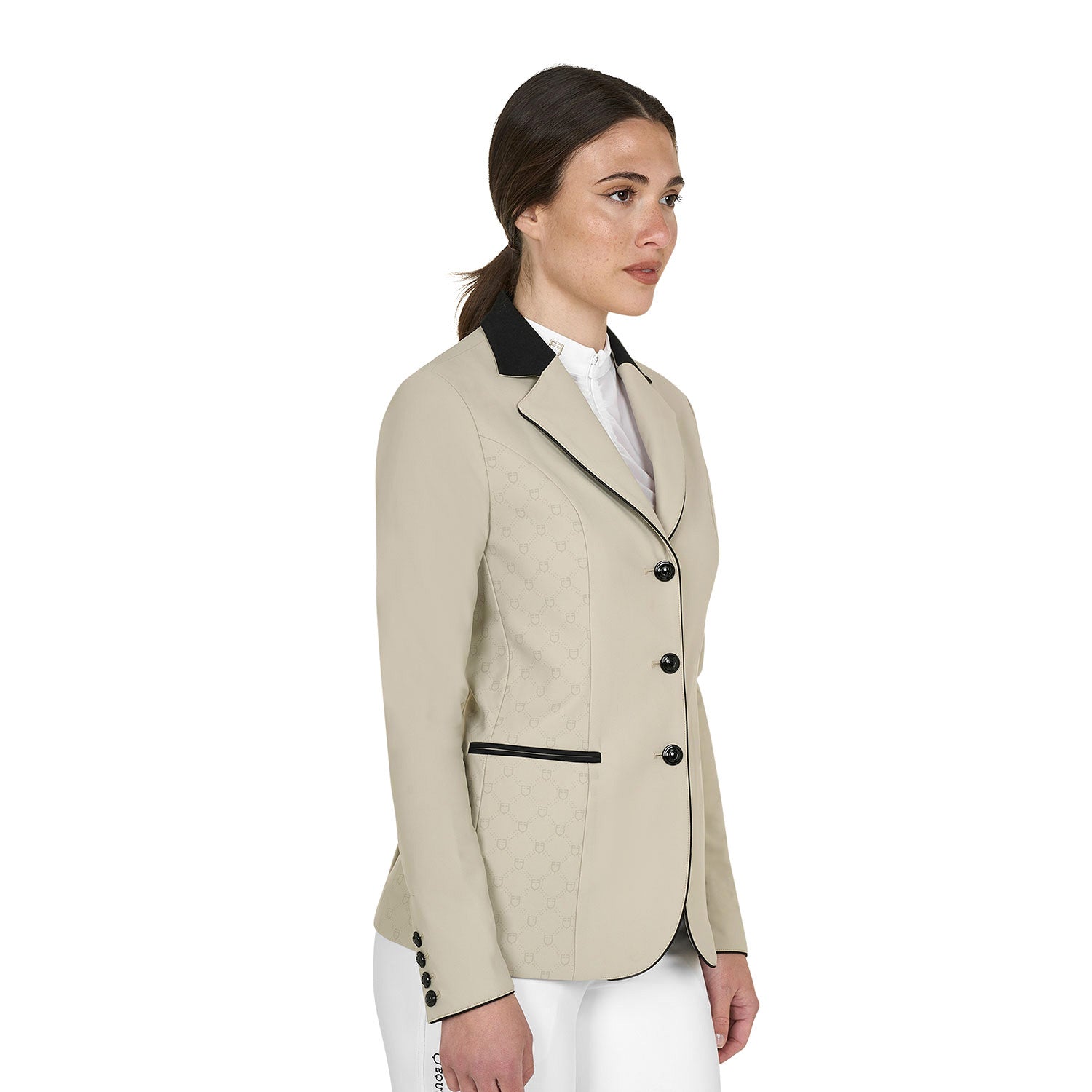 Equestro Women's Monogram competition jacket with three buttons