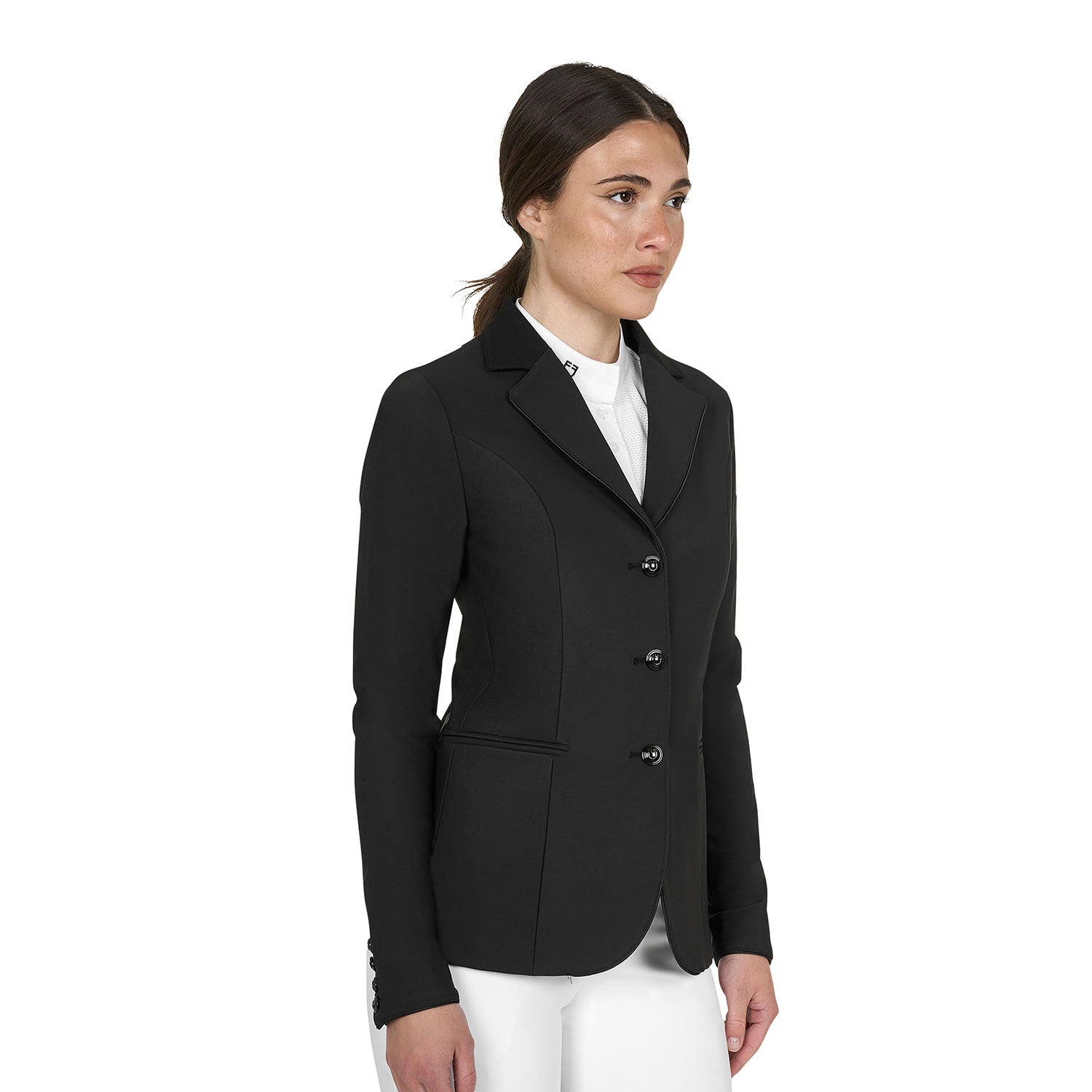 Equestro Women's Monogram competition jacket with three buttons