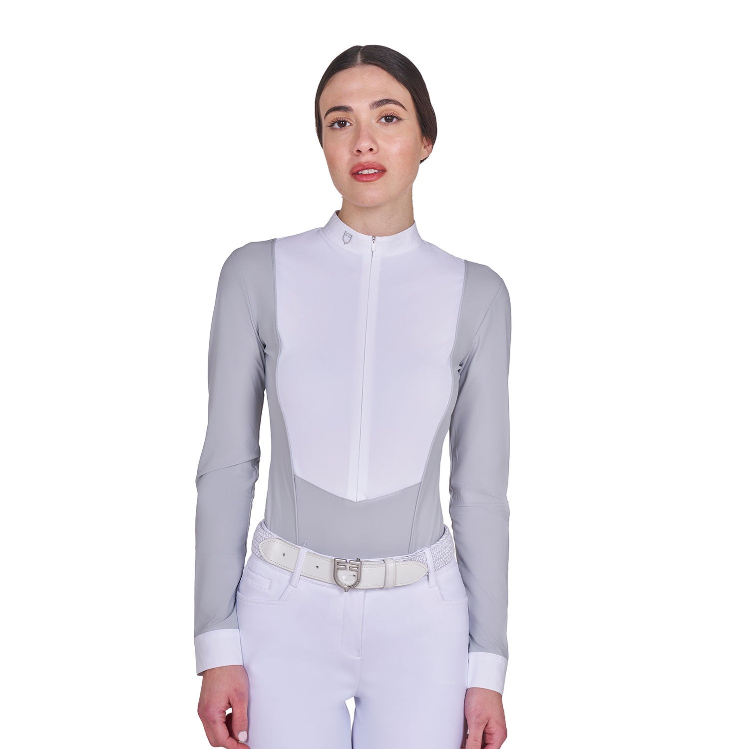 Equestro Women's long-sleeved competition polo shirt with zip