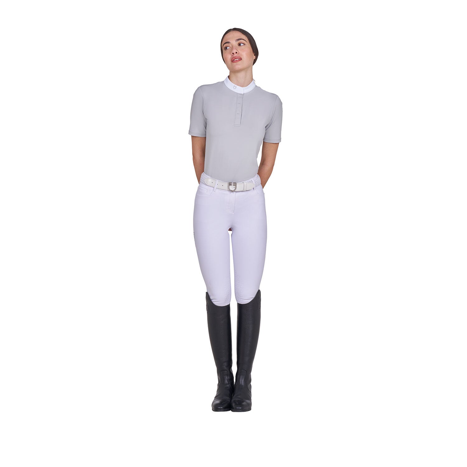 Women's competition polo shirt with concealed button closure