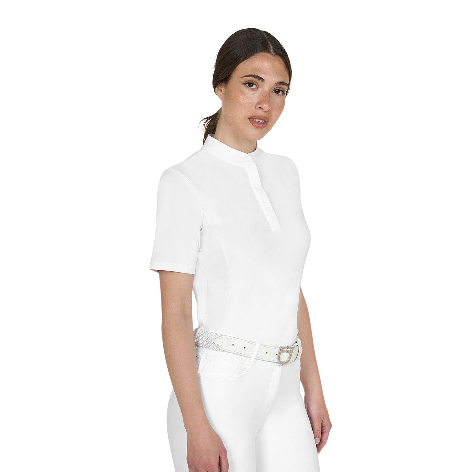 Equestro Women's competition polo shirt with concealed button closure