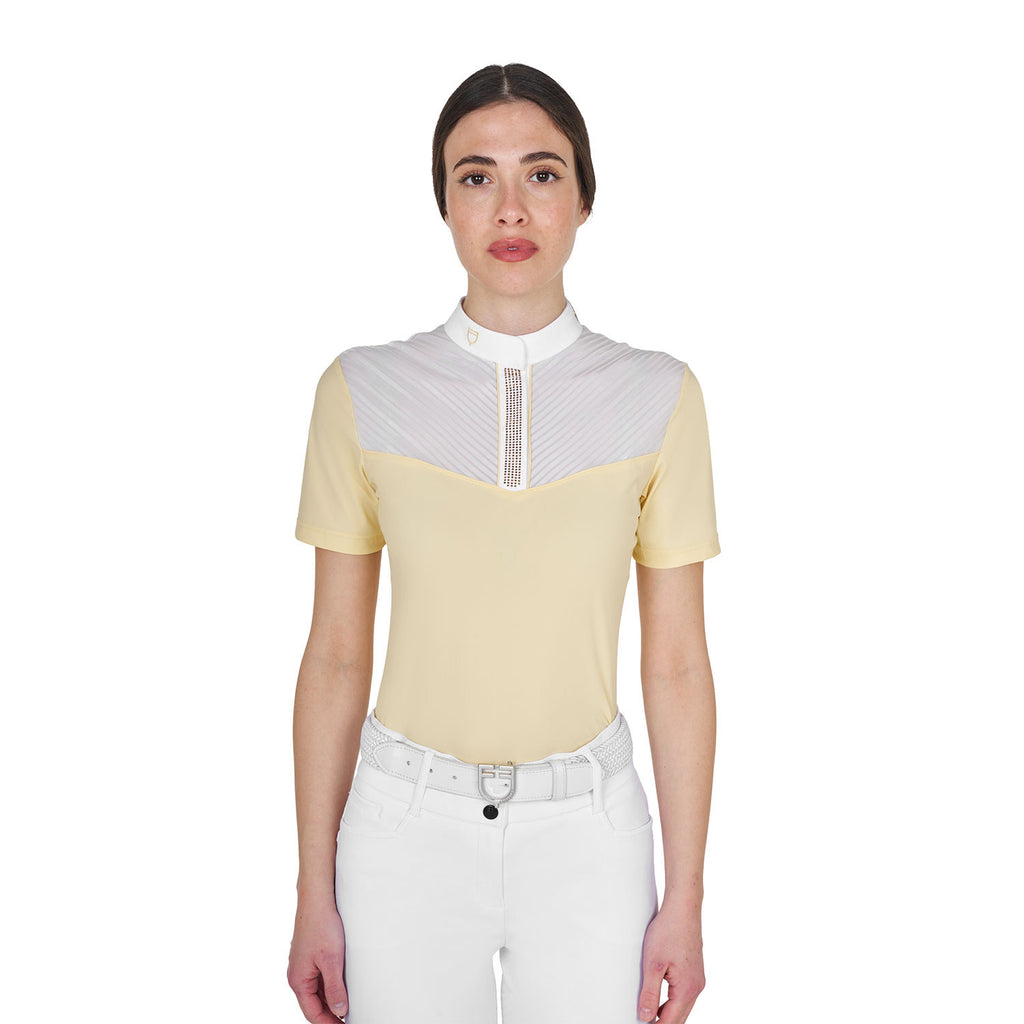 Equestro Women's slim fit competition polo shirt with silk-like fabric inserts