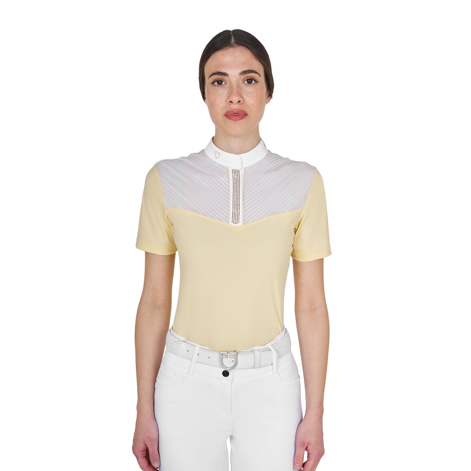 Equestro Women's slim fit competition polo shirt with silk-like fabric inserts