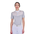 Women's slim fit competition polo shirt with silk-like fabric inserts