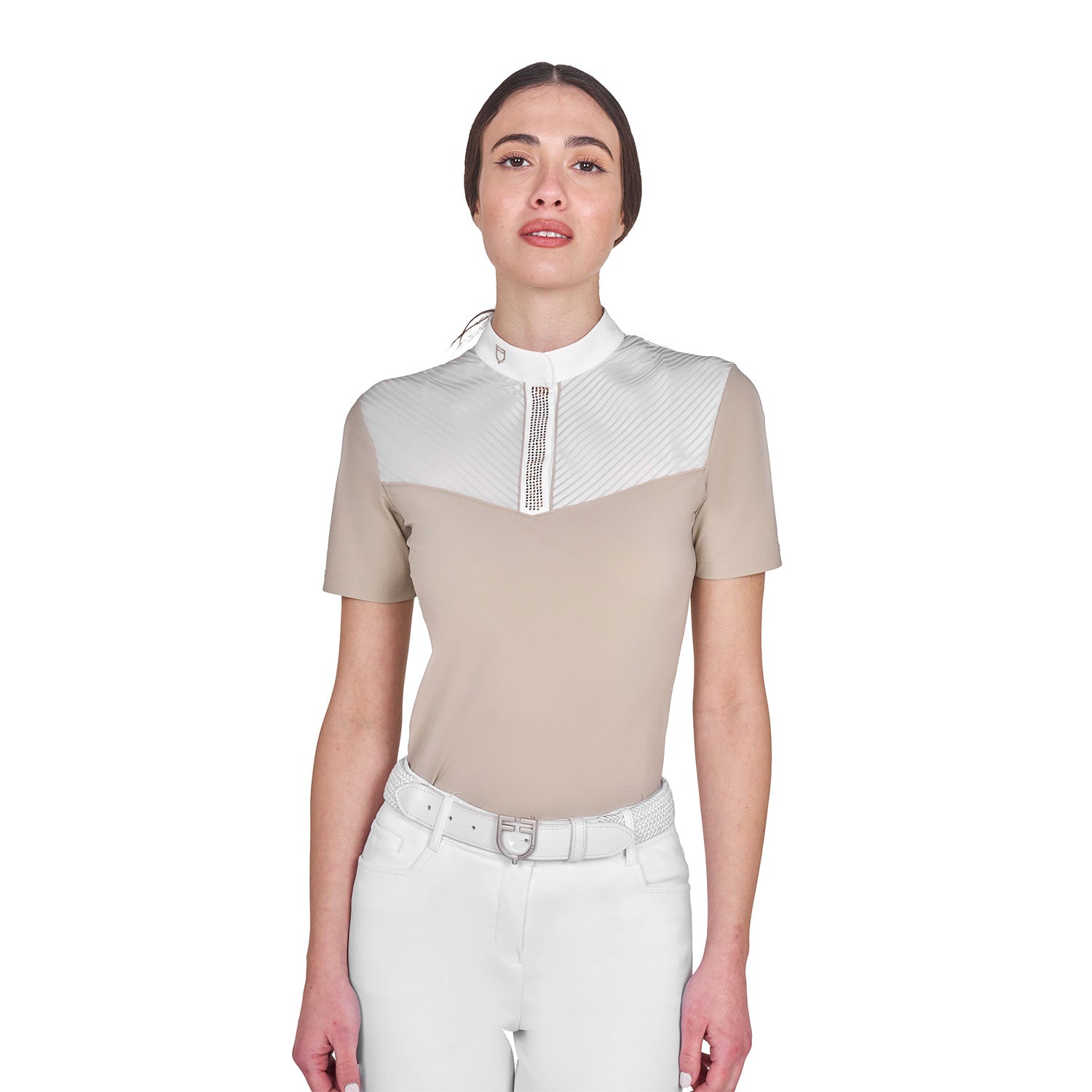Equestro Women's slim fit competition polo shirt with silk-like fabric inserts